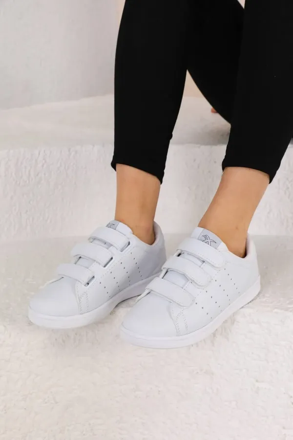 Günlük Cırtlı Kısa Bilekli Şık Rahat Hafif Ortopedik Sneaker Unisex Spor Ayakkabı Beyaz- Beyaz