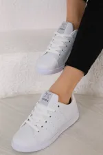 Günlük Bağcıklı Kısa Bilekli Şık Rahat Hafif Ortopedik Unisex Sneaker Spor Ayakkabı Beyaz-beyaz-beya