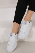 Günlük Bağcıklı Kısa Bilekli Şık Rahat Hafif Ortopedik Sneaker Unisex Spor Ayakkabı Beyaz-yeşil-beya