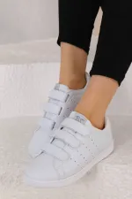 Günlük Cırtlı Kısa Bilekli Şık Rahat Hafif Ortopedik Sneaker Unisex Spor Ayakkabı Beyaz- Beyaz