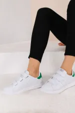 Günlük Cırtlı Kısa Bilekli Şık Rahat Hafif Ortopedik Sneaker Unisex Spor Ayakkabı Beyaz-yeşil-beyaz