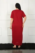 Moda Çizgi Big Dantelli Kısa Kol Bordo Anne Gecelik 1348