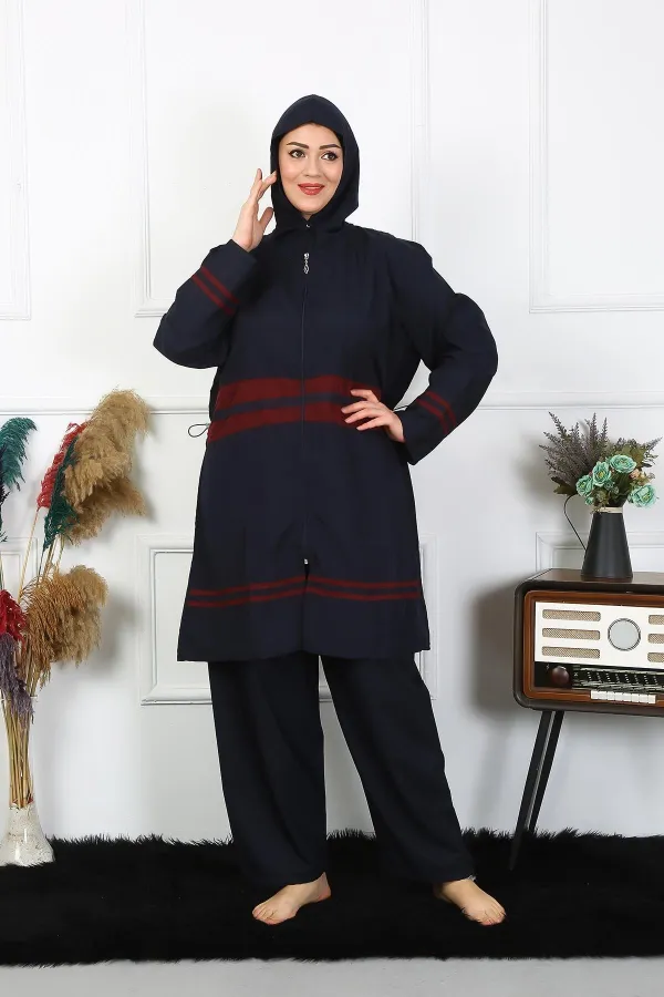 Moda Çizgi Büyük Beden Tesettür Mayo 7XL-8XL-9XL-10XL Lacivert 55010