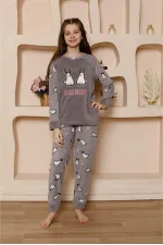 Moda Çizgi Kız Çocuk WelSoft Polar Gri Pijama Takımı 20524