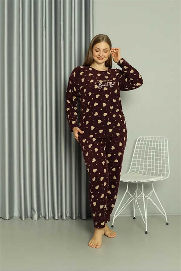 Moda Çizgi Welsoft Polar Kadın Büyük Beden Pijama Takımı 808041