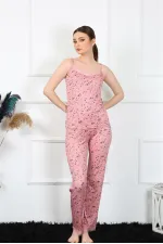 Moda Çizgi Kadın İp Askılı Pudra Pijama Takım 4137