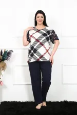 Moda Çizgi Kadın 5XL-6XL-7XL-8XL Büyük Beden Kısa Kol Pijama Takım 75003