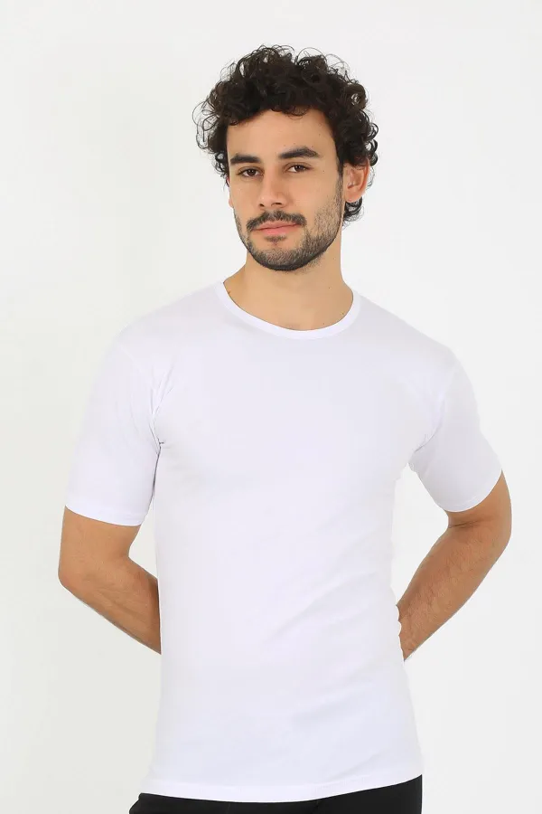 Moda Çizgi Erkek Sıfır Yaka Likralı Beyaz T-Shirt 65710