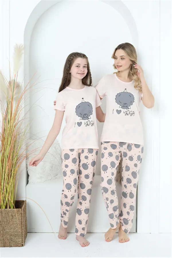 Moda Çizgi Anne Kız Aile I Love Yoga Pijama Takım Ayrı Ayrı Satılır 50101