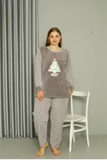 Moda Çizgi Welsoft Polar Kadın Büyük Beden Gri Pijama Takımı 808048