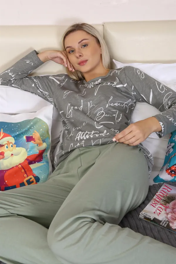 Moda Çizgi Kadın Uzun Kol Penye Pijama Takım 4206