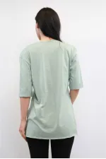 Moda Çizgi Bisiklet Yaka Oversize Tshirt Mint