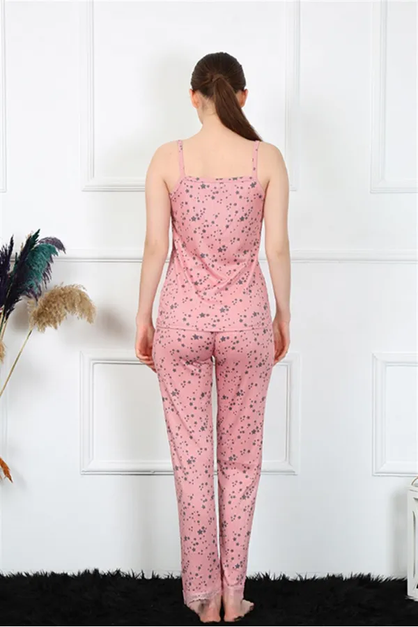 Moda Çizgi Kadın İp Askılı Pudra Pijama Takım 4137