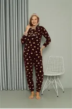 Moda Çizgi Welsoft Polar Kadın Kapşonlu Pijama Takımı 8513