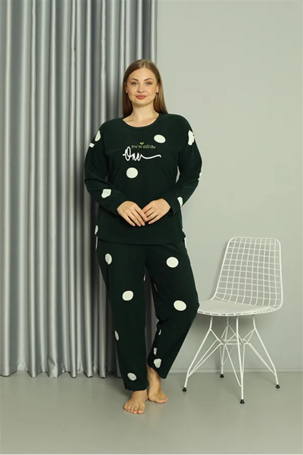 Moda Çizgi Welsoft Polar Kadın Büyük Beden Petrol Rengi Pijama Takımı 808045