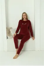 Moda Çizgi Kadın Kadife Bordo Pijama Takım 20624