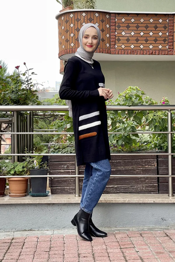 Moda Çizgi Triko Tunik