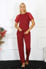 Moda Çizgi Kadın Kolu Dantelli Penye Pijama Takım 4152