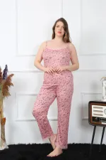 Moda Çizgi Kadın Büyük Beden Somon İp Askılı Pijama Takım 202198