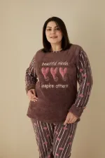 Moda Çizgi Welsoft Polar Kadın Büyük Beden Pijama Takımı 808037