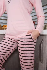 Moda Çizgi Kadın Penye Uzun Kol Pijama Takım 4190