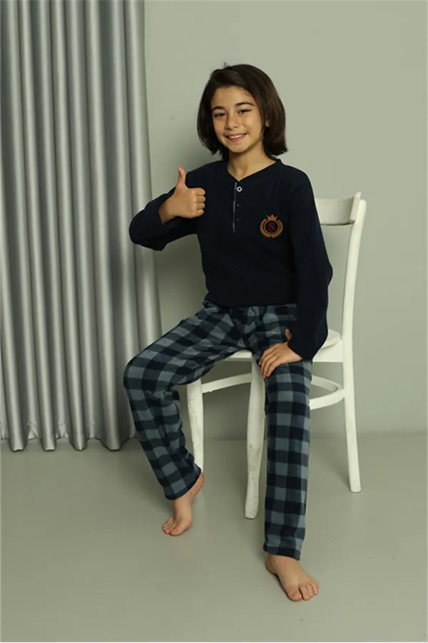 Moda Çizgi Erkek Çocuk WelSoft Polar Lacivert Pijama Takımı 20549