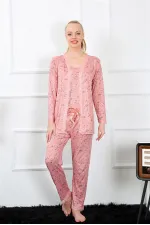 Moda Çizgi Kadın 3lü Gül Kurusu Sabahlık Pijama Takım 16103