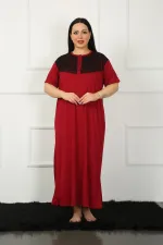 Moda Çizgi Big Dantelli Kısa Kol Bordo Anne Gecelik 1348