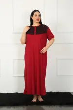 Moda Çizgi Big Dantelli Kısa Kol Bordo Anne Gecelik 1348