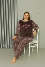 Moda Çizgi Welsoft Polar Kadın Büyük Beden Vizon Pijama Takımı 808046