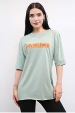 Moda Çizgi Bisiklet Yaka Oversize Tshirt Mint