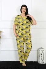 Moda Çizgi Kadın 5XL-6XL-7XL-8XL Büyük Beden Kısa Kol Pijama Takım 75007