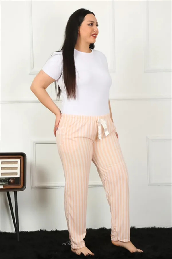 Moda Çizgi Kadın Pamuklu Büyük Beden Alt Pijama 27453