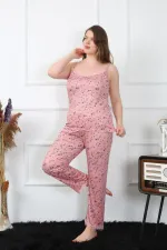 Moda Çizgi Kadın Büyük Beden Somon İp Askılı Pijama Takım 202198