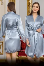 Moda Çizgi Kadın Bride Saten Sabahlık 3052