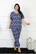 Moda Çizgi Kadın 5XL-6XL-7XL-8XL Büyük Beden Kısa Kol Pijama Takım 75010