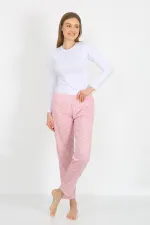 Moda Çizgi Kadın Pamuklu Cepli Tek Alt Pijama Pembe 27527