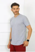 Moda Çizgi Erkek Gri %100 Pamuklu T-Shirt 27486