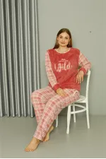 Moda Çizgi Welsoft Polar Kadın Büyük Beden Pudra Pijama Takımı 808040