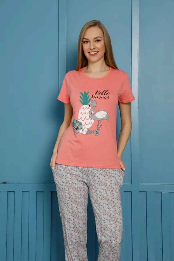 Moda Çizgi Kadın Pamuk Pijama Takım 20500N