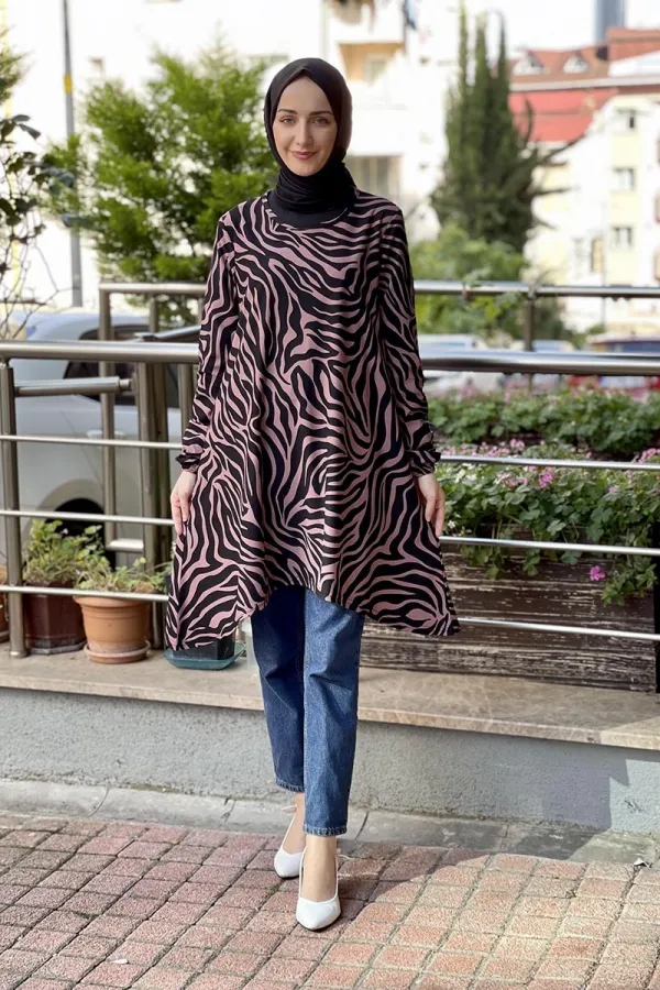 Moda Çizgi Desenli Tunik