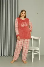 Moda Çizgi Welsoft Polar Kadın Büyük Beden Pudra Pijama Takımı 808040