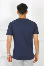 Moda Çizgi Erkek Lacivert %100 Pamuklu T-Shirt 27486