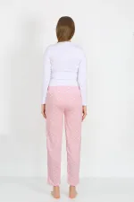 Moda Çizgi Kadın Pamuklu Cepli Tek Alt Pijama Pembe 27527