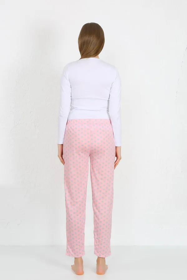 Moda Çizgi Kadın Pamuklu Cepli Tek Alt Pijama Pembe 27527