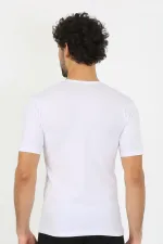 Moda Çizgi Erkek Sıfır Yaka Likralı Beyaz T-Shirt 65710