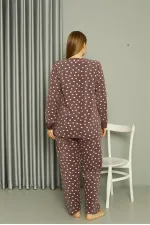 Moda Çizgi Welsoft Polar Kadın Büyük Beden Vizon Pijama Takımı 808046