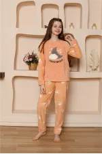 Moda Çizgi Kız Çocuk WelSoft Polar Turuncu Pijama Takımı 20526