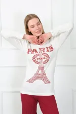 Moda Çizgi Kadın Paris Penye Uzun Kol Pijama Takım 4139