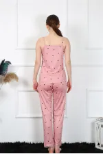 Moda Çizgi Kadın İp Askılı Somon Pijama Takım 4138